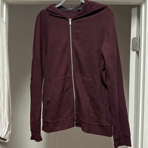 Theory brand - Maroon colored full-zip sweater with hood. - Picture 1 of 2